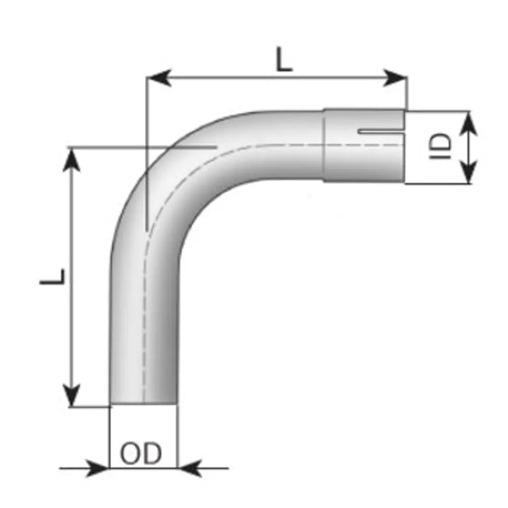 90ø Curva di scarico, OD/ID=38/39, L=129, ALU - 91038