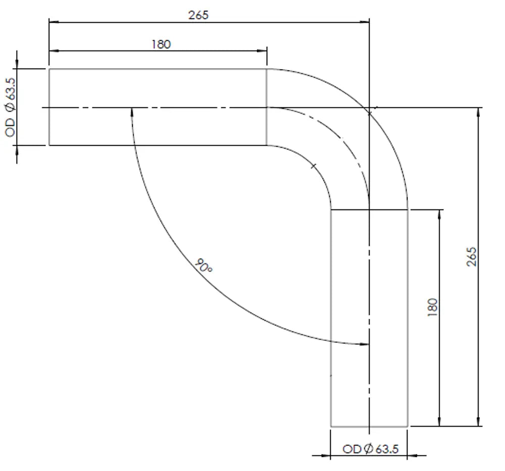 90ø Curva di scarico, OD=63.5 / L=265, ALU - 91063