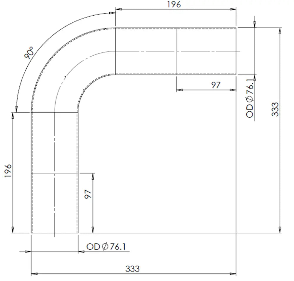 90ø Curva di scarico, OD=76.2 / L=295, ALU - 91075