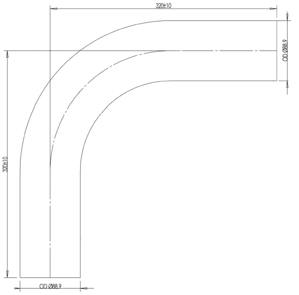 90ø Curva di scarico, OD=88.9 / L=320, ALU - 91088