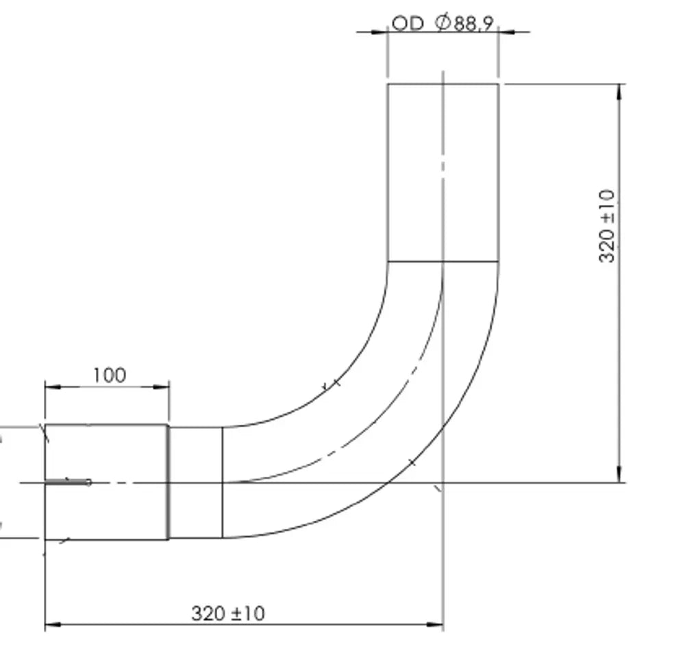 90ø Curva di scarico, OD/ID=89.4/88.9, L=320, ALU - 91089