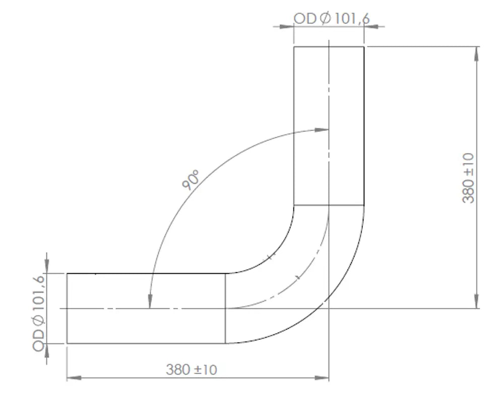 90ø Curva di scarico, OD=101.6 / L=380, ALU - 91101