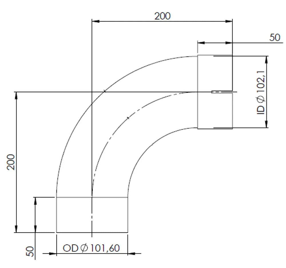 90ø Curva di scarico, OD/ID=101.6/102.1, L=254, ALU - 91103