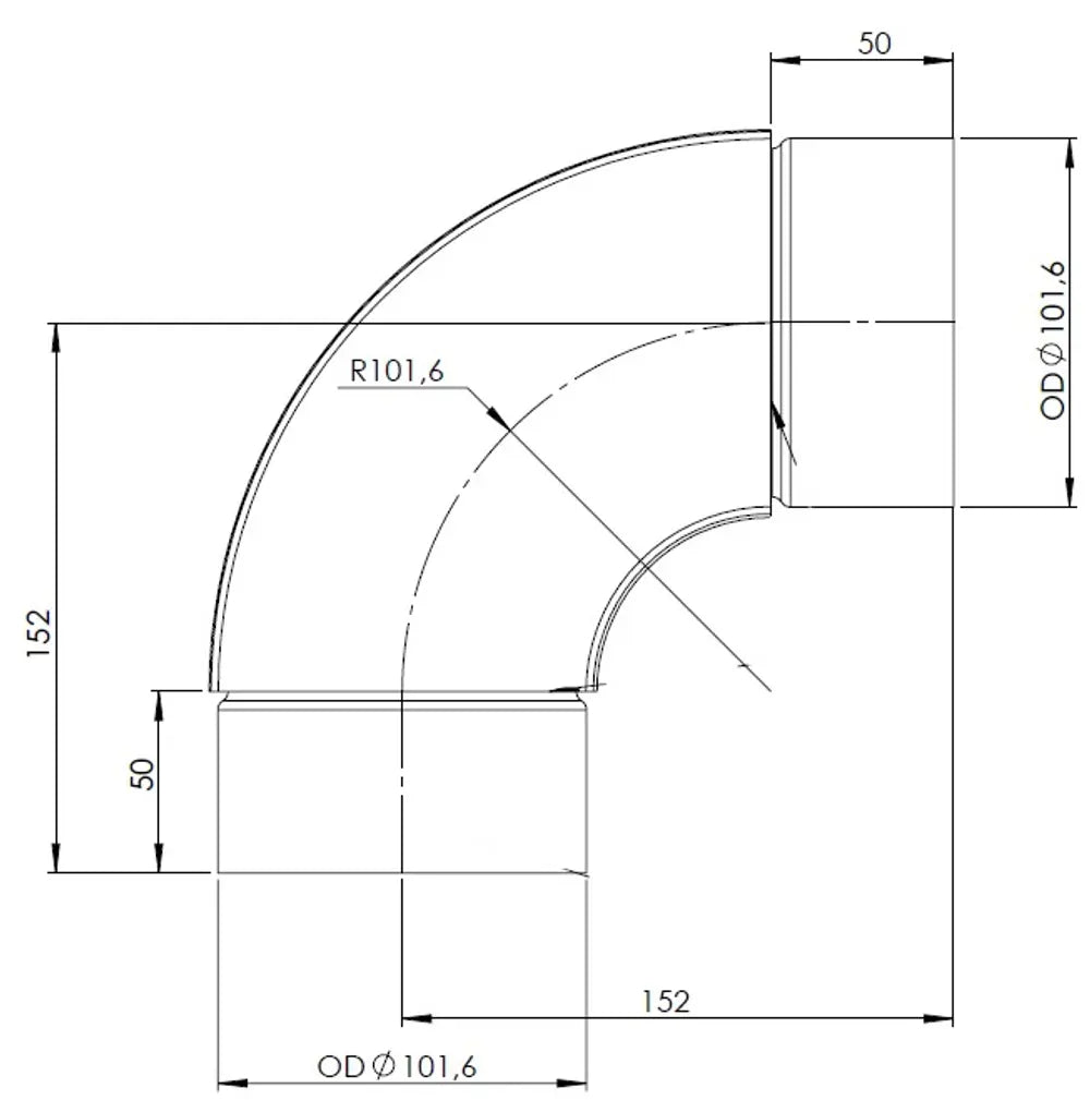 90ø Gomito di scarico, OD=101.6 / L=202.8, SPD - 91104