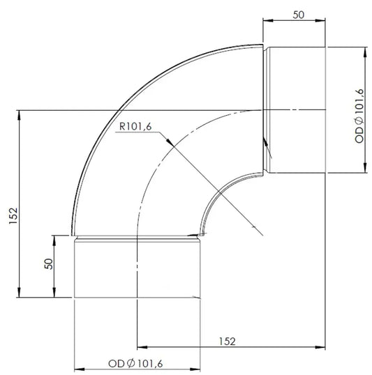 90ø Gomito di scarico, OD=101.6 / L=202.8, SPD - 91104