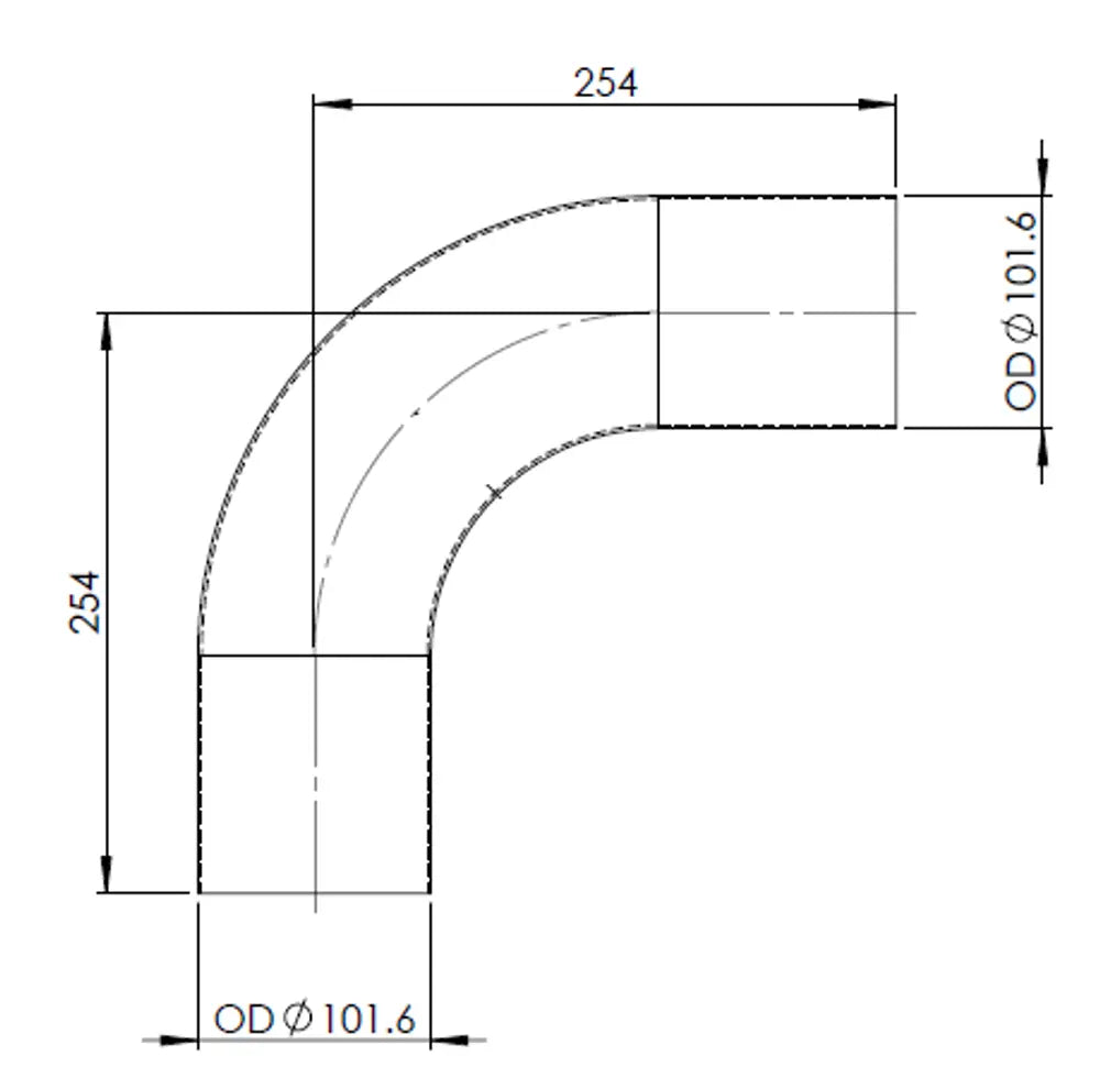 90ø Curva di scarico, OD=101.6 / L=254, ALU - 91106