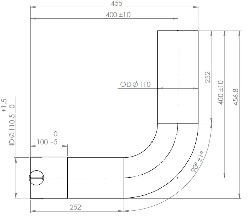 90ø Curva di scarico, OD/ID=110/110.5, L=400, ALU - 91110