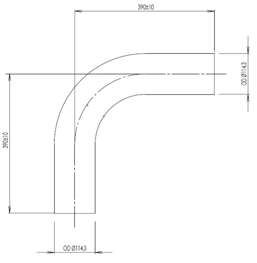 90ø Curva di scarico, OD=114.3 / L=390, ALU - 91113