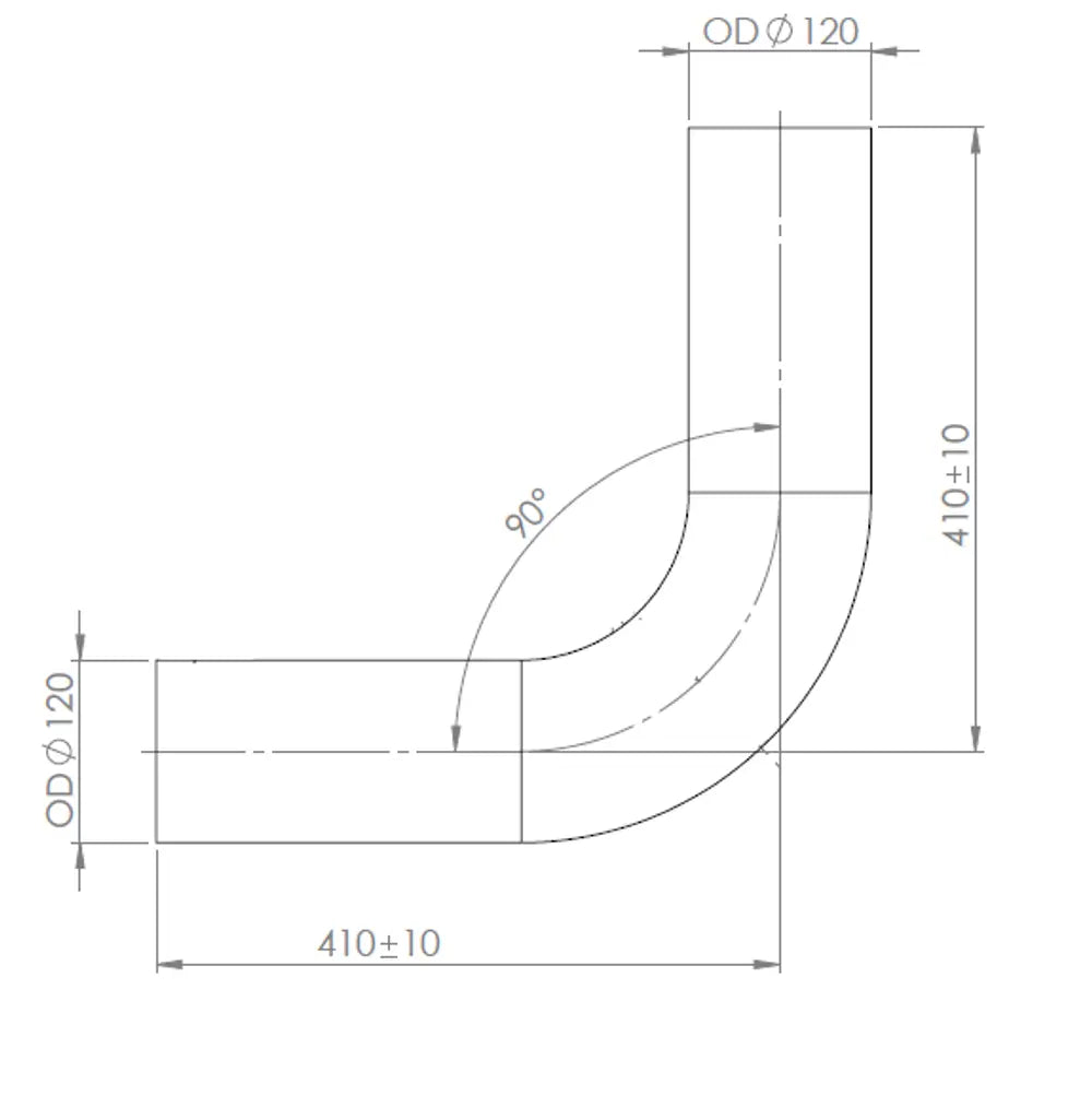 90ø Curva di scarico, OD=120 / L=410, ALU - 91120
