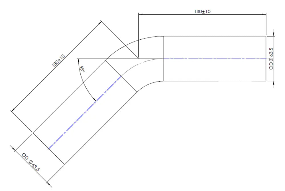 45ø Curva di scarico, OD=63.5 / L=180, ALU - 92062