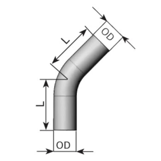 45ø Curva di scarico, OD=88.9 / L=225, ALU - 92088