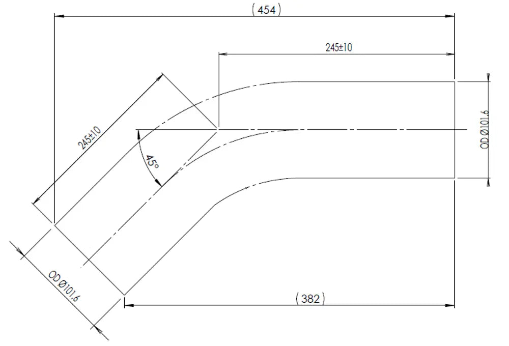 45ø Curva di scarico, OD=101.6 / L=245, ALU - 92101