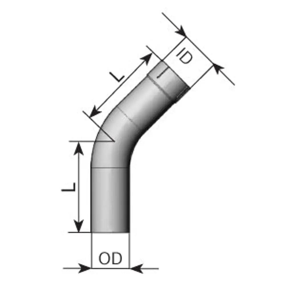 45ø Curva di scarico, OD/ID=101.6/102.1 L=245, SS - 92502