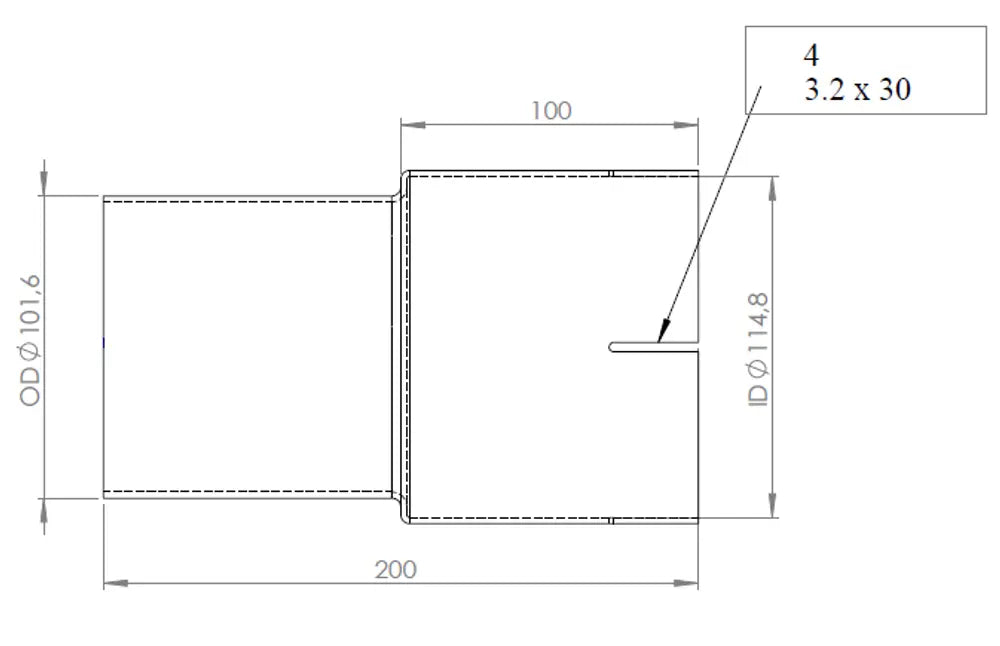 Adattatore per tubo, ID/OD=114.8/101.6 L= 200, ALU - 93715