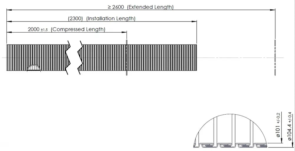 Tubo flessibile, D2S+, OD/ID=104.4/101  L=2000, ZINC - 94200