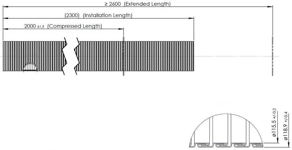 Tubo flessibile, D2S+, OD/ID=118.9/115.5 L=2000, ZINC - 94214