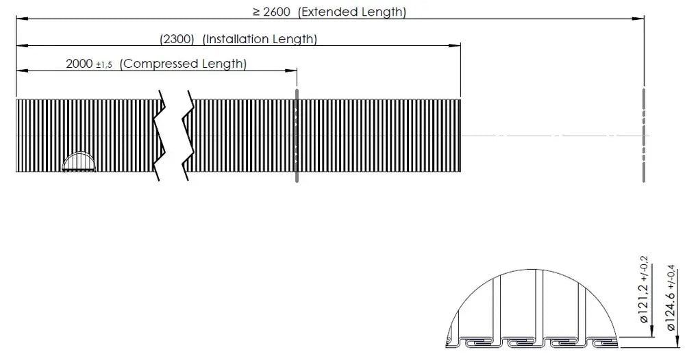 Tubo flessibile, D2S+, OD/ID=124.6/121.2  L=2000, ZINC - 94220