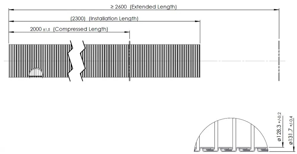 Tubo flessibile, D2S+, OD/ID=131.7/128.3  L=2000, ZINC - 94227