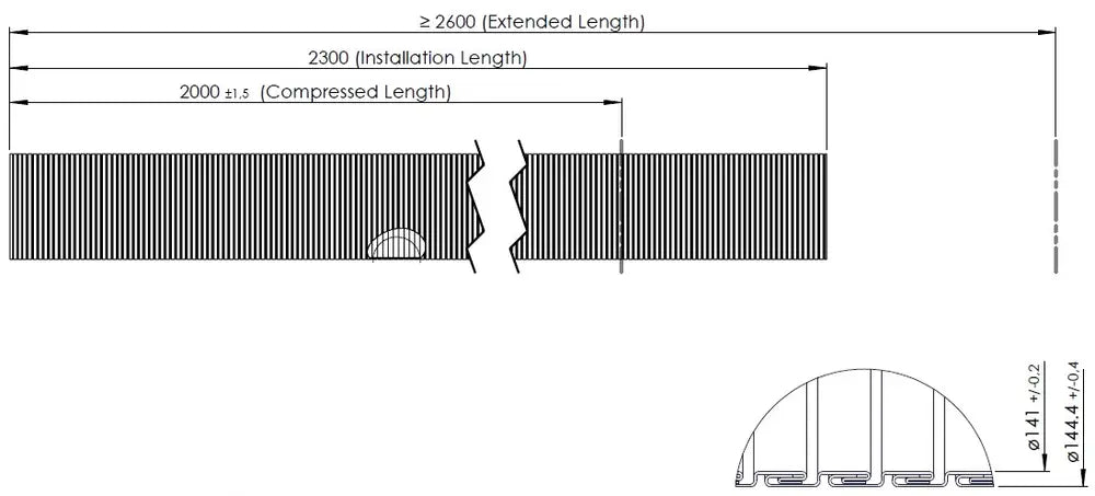 Tubo flessibile, D2S+, OD/ID=144.4/141  L=2000, ZINC - 94240