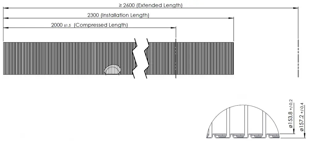 Tubo flessibile, D2S+, OD/ID=157.2/153.8  L=2000, ZINC - 94252