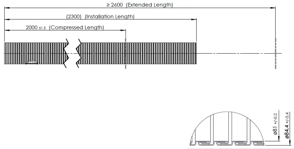 Tubo flessibile, D2S+, OD/ID=84.4/81  L=2000, ZINC - 94280