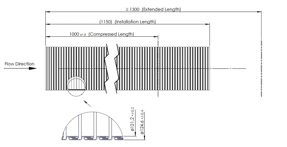 Tubo flessibile, D2S+, OD/ID=124.6/121.2 L=1000, SS - 95120