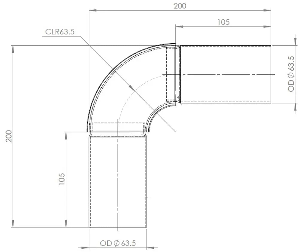 90ø Gomito di scarico, OD=63.5 / L=200, SPD - 96064