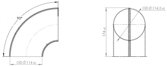 90ø Gomito saldato/Parete sottile OD=114.3 / T=1.5, SPD - 96112