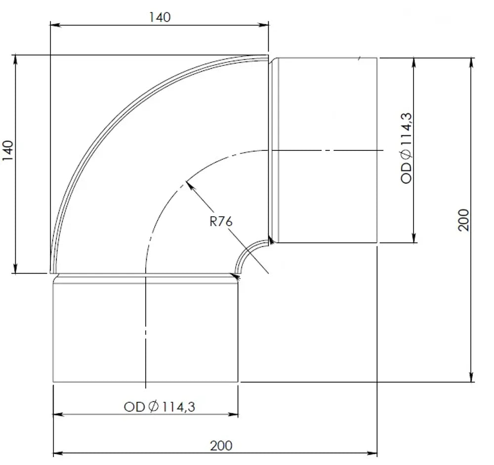 90ø Gomito di scarico, OD=114.30 / L=200, SPD - 96113