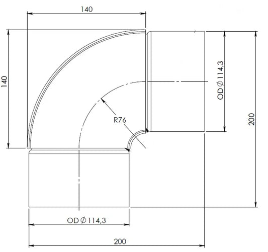 90ø Gomito di scarico, OD=114.30 / L=200, SPD - 96113