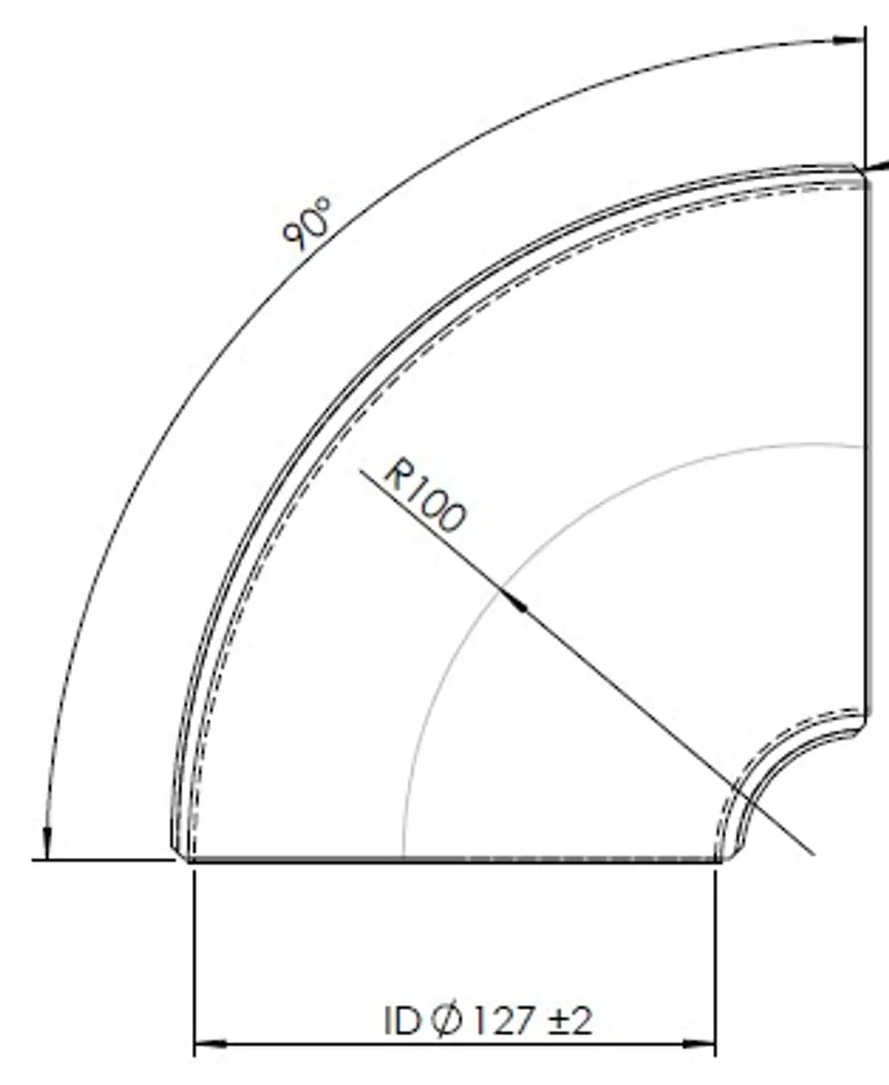 90ø Gomito saldato/Parete sottile OD=130 / T=1.5, SPD - 96125