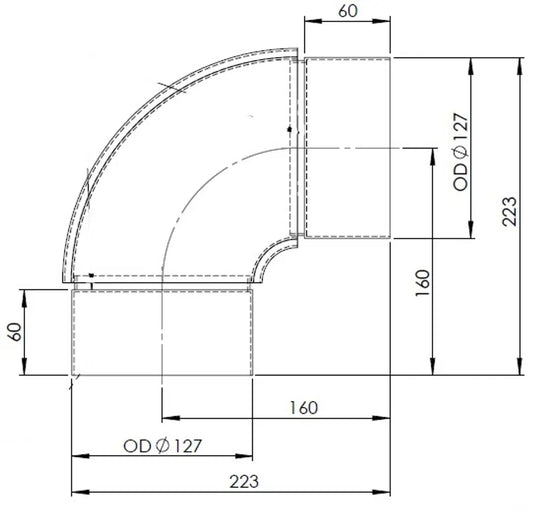 90ø Gomito di scarico, OD=127 / L=223, SPD - 96126