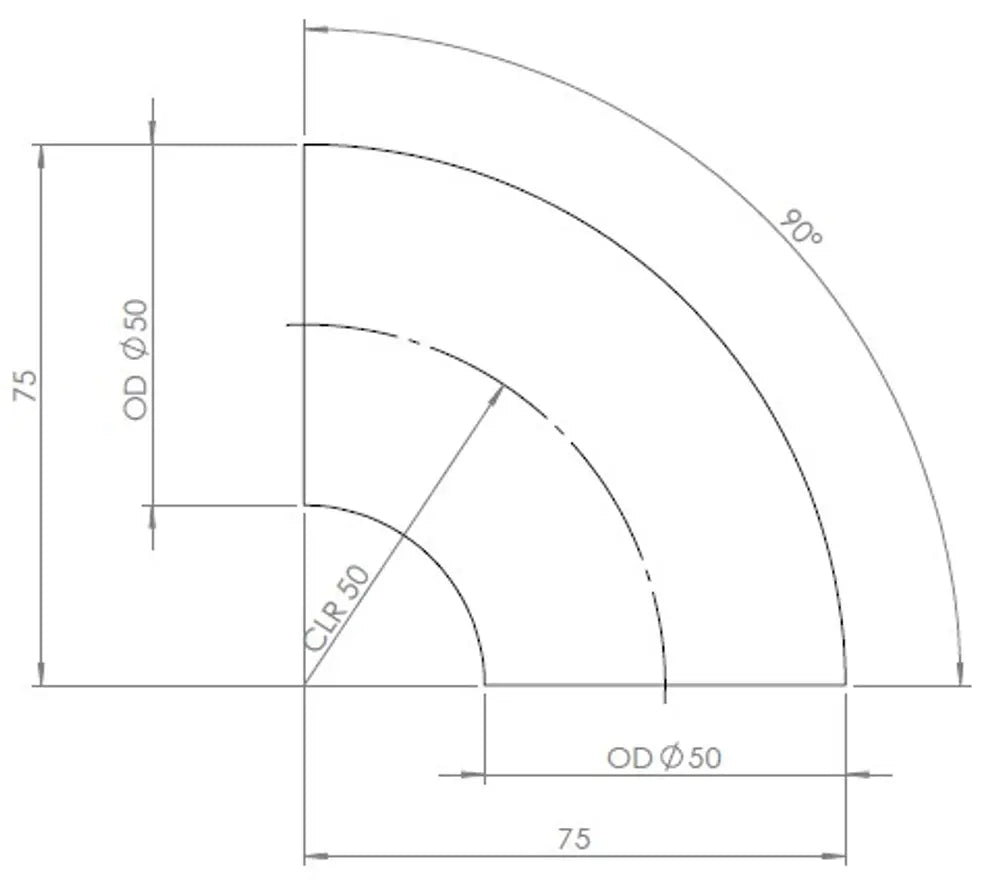 90ø Gomito saldato/Parete sottile OD=50 / T=1.5, INOX - 96246