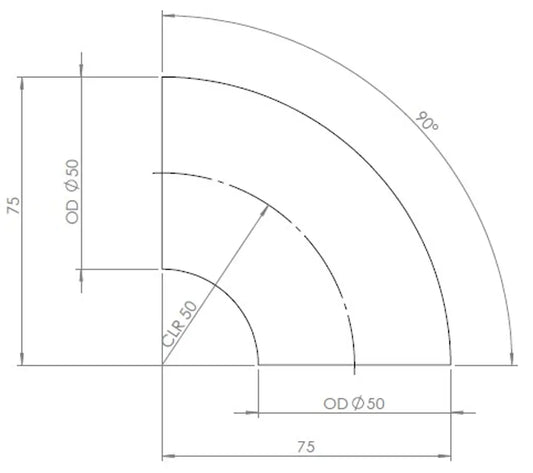 90ø Gomito saldato/Parete sottile OD=50 / T=1.5, INOX - 96246