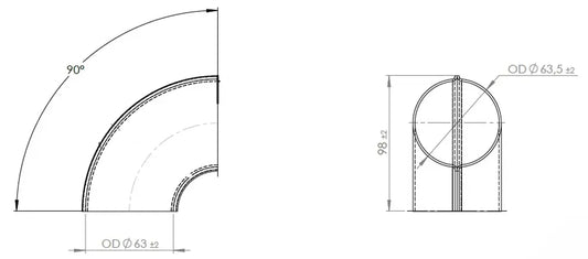 90ø Gomito saldato/Parete sottile OD=63.5 / T=1.5, INOX - 96263