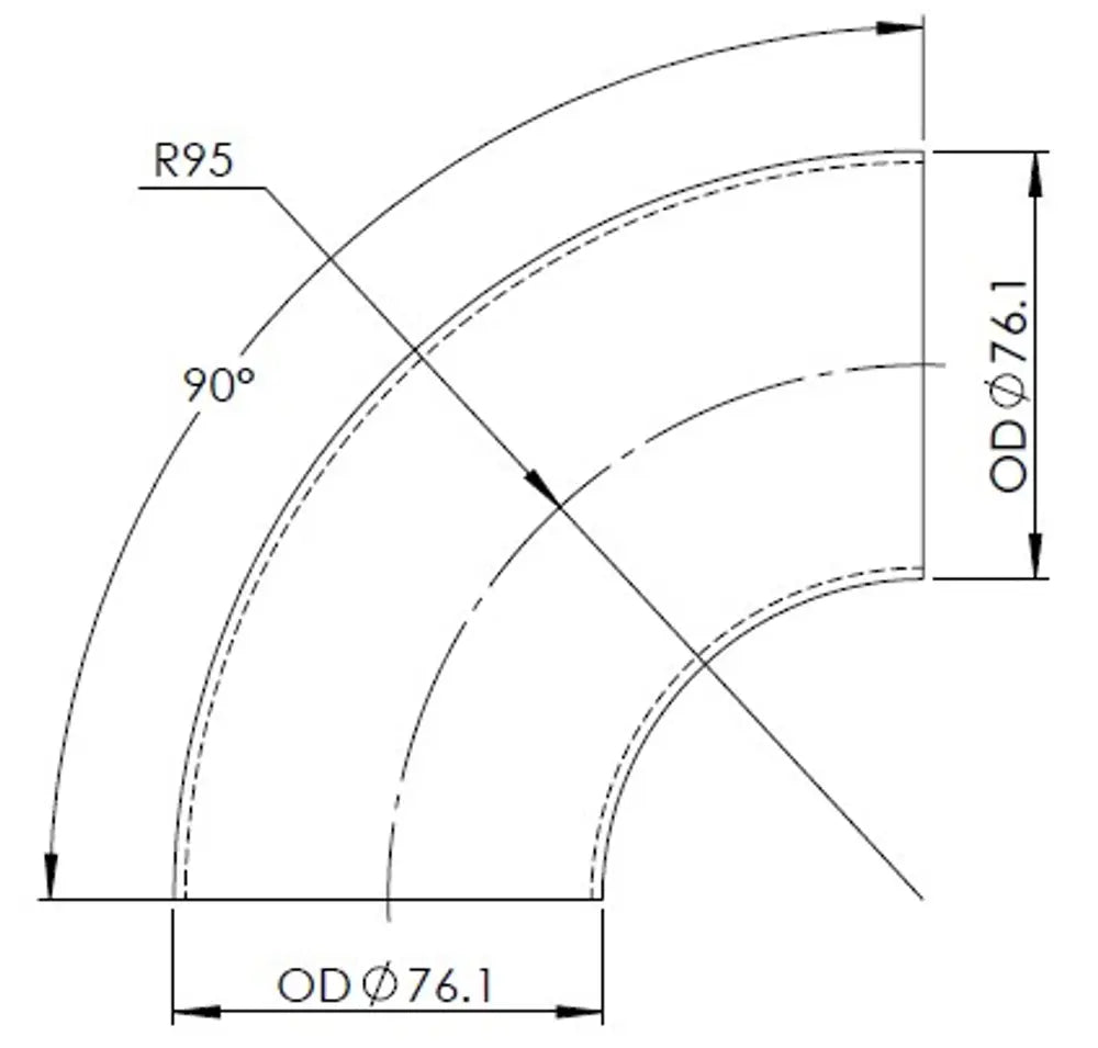 90ø Gomito Cast OD=76.1 / T=2, INOX - 96277