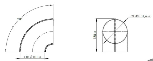 90ø Gomito saldato/Parete sottile OD=101.6 / T=1.5, INOX - 96300