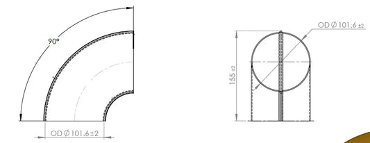 90ø Gomito saldato/Parete sottile OD=101.6 / T=1.5, INOX - 96301