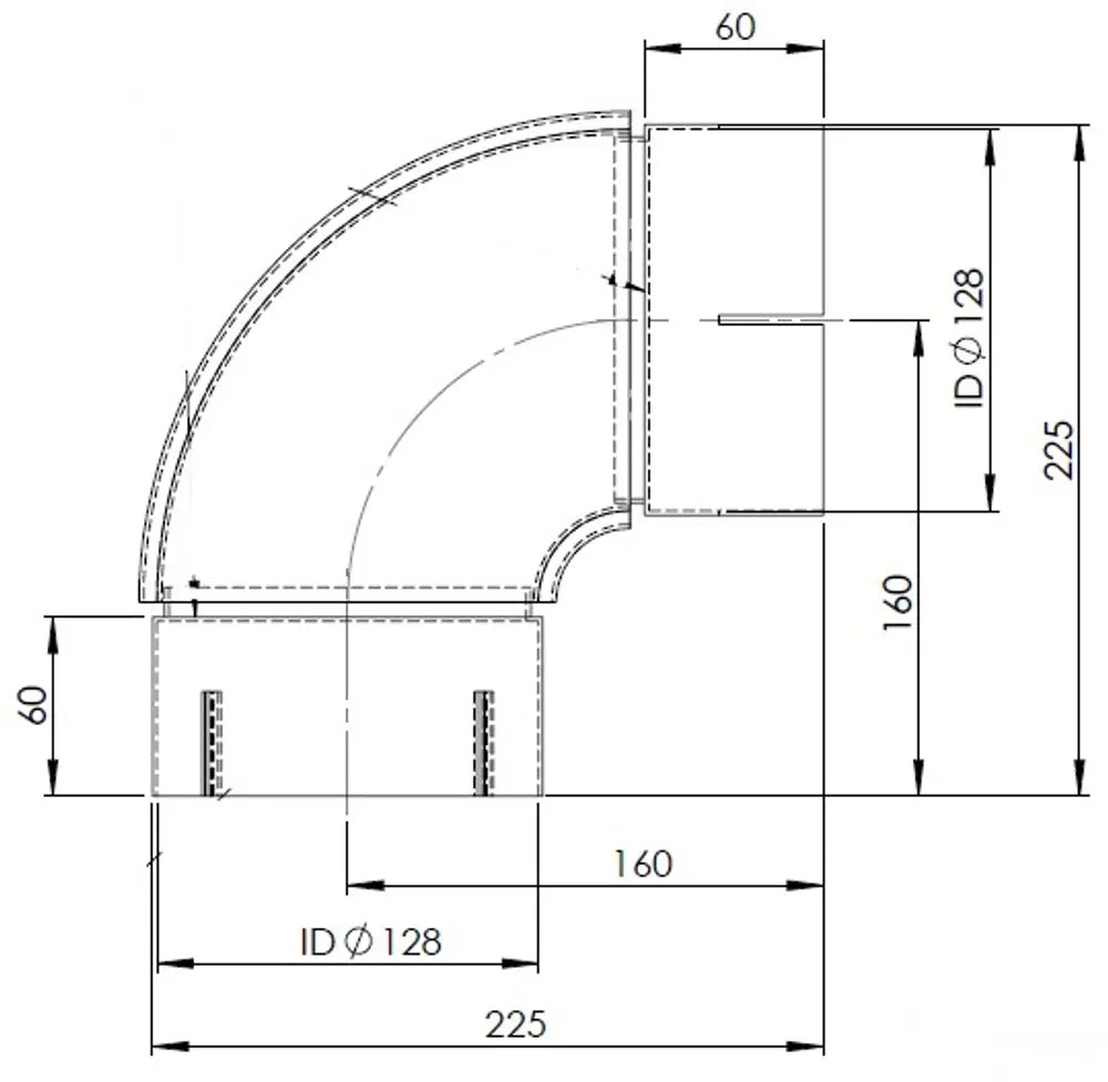 90ø Gomito di scarico, ID=128 / L=225, SPD - 97127