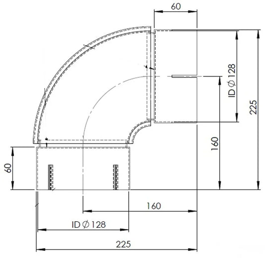90ø Gomito di scarico, ID=128 / L=225, SPD - 97127
