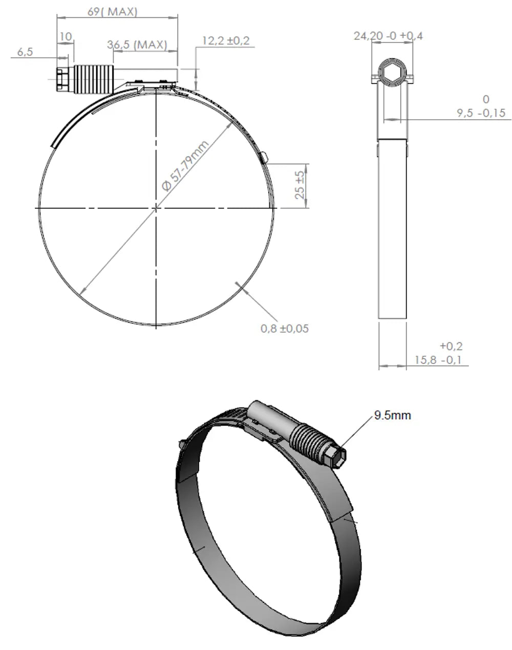 Fascetta a nastro CT per Volvo, Ø=57-79 / L=15.8 mm, INOX - 98872