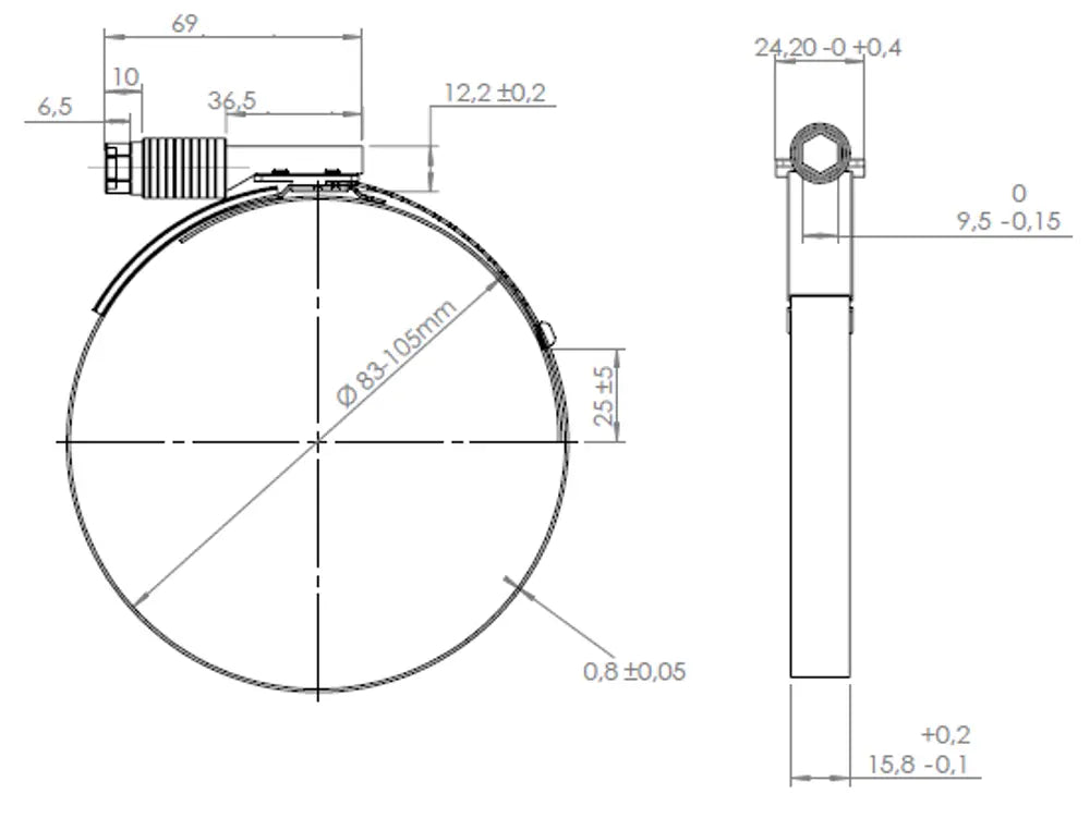 Fascetta a nastro CT per MAN, Ø=83-105 / L=15.8 mm, INOX - 98874