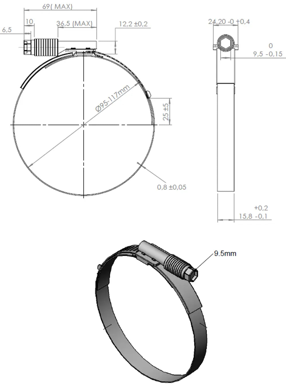 Fascetta a nastro CT per MAN, Ø=95-117 / L=15.8 mm, INOX - 98875
